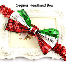 30pcs/lot Kids Gilding/Sequins Headband With 15cm Sequin Bowknot For Girls Elastic Headband For Christmas Hair Accessory  FDA101 2024 - buy cheap