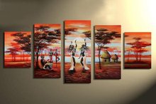 5250 handmade 5 piece modern landscape African dance & celebrate picture oil painting on canvas wall art for living room 2024 - купить недорого