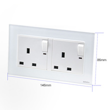 High quality double row double three-hole British 13A socket with USB socket tempered glass panel 2024 - buy cheap