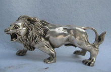 China Folk Refined white Copper Silver Feline animal Ferocious Male lion Statue 2024 - buy cheap