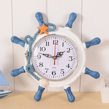 Средиземноморские винтажные настенные часы с рулем, креативные деревянные круглые Настенные часы с большим циферблатом для дома, гостиной, кабинета, спальни 2024 - купить недорого