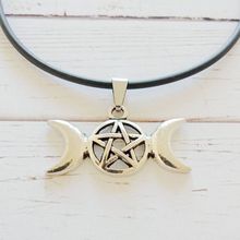 Triple Moon Goddess Wicca Pentagram Magic Amulet Necklace Pendant Choker Collares Black Leather Necklace For Women Jewelry Gift 2024 - buy cheap