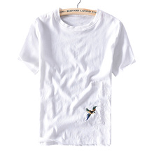 Мужская футболка с коротким рукавом и круглым вырезом, из льна и хлопка 2024 - купить недорого