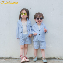Kindstraum/детский летний модный костюм для мальчиков, блейзеры в полоску, 2 предмета, блейзер с длинными рукавами + шорты, Свадебный костюм для мальчиков и девочек, DC066 2024 - купить недорого