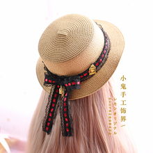 Японская мягкая соломенная шляпа ручной работы в стиле Лолиты для девочек, длинная соломенная шляпа с козырьком 2024 - купить недорого