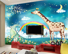 Beibehang wallpaper for walls 3 d Modern 3d wallpaper murals rainbow cartoon giraffe fantasy children room background wallpaper 2024 - buy cheap