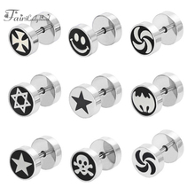 FairLadyHood Stainless Steel Women Men Barbell Dumbbell Bat Star Cross Earrings Round Stud Earrings Male Jewelry Best Earings 2024 - buy cheap