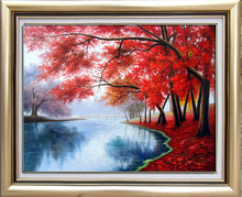 Red leaves Lakeside scenery Handmade Needlework Embroidery DIY Crafts Cross Stitch Kits 14CT Unprinted Home decor wall Arts 2024 - buy cheap