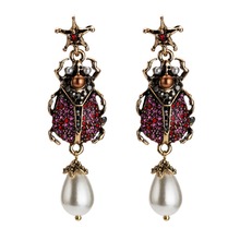 Vintage Acrylic Rhinestone Charms Dangle Earrings Simulated Pearl Insect Drop Earrings Boucle D'oreille Pendante Femme 2019 Gift 2024 - buy cheap