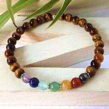 7 Chakra tigers eye healing bracelet, natural stone mala  stretch bracelet, balancing , yoga, spiritual bracelet 2024 - buy cheap