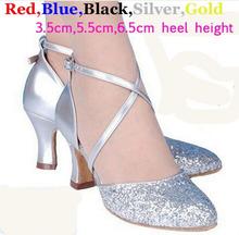 Sapatos de lantejoulas azul vermelho preto dourado prata mulheres salão de baile tango sapatos de dança salsa sapatos baratos de dedos fechados 2024 - compre barato