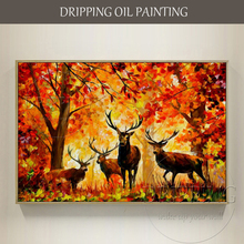 Excellent Artist Hand-painted High Quality Knife Painting Reindeer Oil Painting Bright Colors Reindeer in Forest Oil Painting 2024 - buy cheap