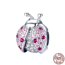 New Arrival 925 Sterling Silver  Ladybug Pink Cubic Zircon Insect Charms Beads Fit Original bangle Bracelets & Bangles Women 2024 - buy cheap