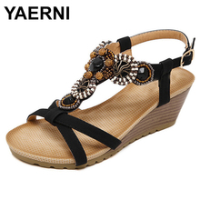 YAERNI New Arrival Women Sandals Wedges Shoes Casual Shoes Women Beading Bohemia Fahion High Heels Plus Size 35-40 FreeE935 2024 - buy cheap