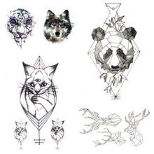Tatuaje negro de gato pequeño para mujeres, tatuaje de Panda geométrico, estilo de verano, arte corporal, dibujo de manos, pegatinas de tatuajes para hombres y brazos 2024 - compra barato