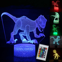 Светодиодный ночник с 3d-изображением динозавра, 7 цветов, ночник с дистанционным управлением, светится в темноте, игрушка для мальчиков, подарок на день рождения 2024 - купить недорого