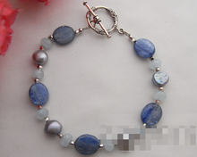 free shipping 13323 Pearl&Aquamarine&Kyanite Bracelet 2024 - buy cheap