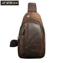 Qualidade de couro dos homens moda casual viagem triângulo peito estilingue saco design 8 "comprimidos um ombro alça saco daypack masculino 010 2024 - compre barato