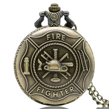 Cool Fire Fighter Theme 3D Bronze Fob Quartz Pocket Watches with Necklace Chain Fashion Pendant Gift for Men Children 2024 - buy cheap