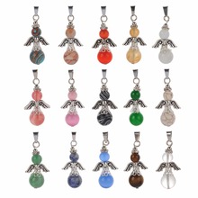 Natural Stone Amulet Healing Crystal Pendant Charm Dancing Angel Wings Round Pendants Beads Reiki Pendulum for Men Women 21x41mm 2024 - buy cheap