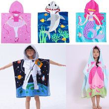 Мультяшное детское пляжное полотенце с капюшоном, одеяло, супервпитывающее банное полотенце, полотенце для плавания и бассейна, детское полотенце, накидка, плащ 2024 - купить недорого