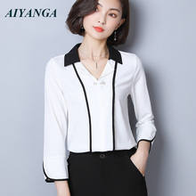 New OL Chiffon Blouses Women White Shirts 2018 Autumn V Neck Female Elegant Blouse Slim Office Lady Tops S/M/L/XL/2XL 2024 - buy cheap