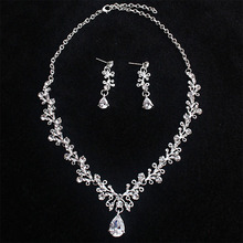 Collar de cristal circón con forma de lágrima para mujer, pendientes de boda, conjuntos de joyería para mujer, LB 2024 - compra barato