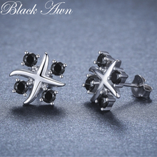 Black Awn Romantic 925 Sterling Silver Jewelry Natural Black Spinel Party Stud Earrings for Women Bijoux I118 2024 - buy cheap