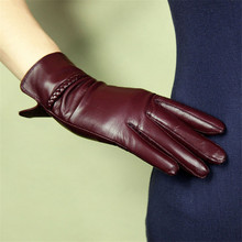 Women Gloves Fashion Genuine Leather Sheepskin Gloves Female Autumn Winter Warm Plush Lined Elegant Driving Mittens XC-234L 2024 - buy cheap