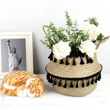 Lace Seagrass Laundry Basket Natural Rattan Flower Basket Vase Planter Nursery Pot Belly Basket Straw Toys Organizer Home Decor 2024 - buy cheap