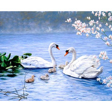 Full Square Diamond 5D DIY Diamond Painting "Swans In Lake" Pink Flowers Embroidery Rhinestone Mosaic Painting Decor KBL 2024 - buy cheap