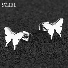 SMJEL-pendientes de mariposa de acero inoxidable para mujer, aretes de mariposa esmerilados de animales, 2019 2024 - compra barato