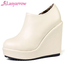 Lasyarrow Plus Size 32-43 Women's Autumn Shoes 2019 Spring Winter Wedge High Heels Pumps Round Toe Platform Ladies Dress Shoes 2024 - buy cheap