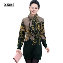 XJXKS 2022 New Women Wool Sweater Knit Middle-aged Mother Dress Autumn And Winter Plus Size Thickening Long Sweater With Scarf 2024 - buy cheap