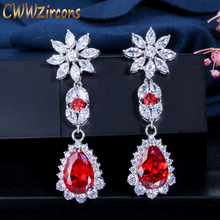 CWWZircons Unique Long Dangle Flower Water Drop Cubic Zirconia Women Red Wedding Earrings for Brides Jewelry Accessories CZ369 2024 - buy cheap