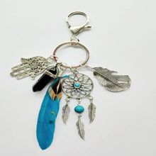 Natural Opal Stone Dreamcatcher Keyring Bag Charm Key Chains Silver Boho Jewelry Feather Keychain For Keys Car Women Craft Gift 2024 - buy cheap