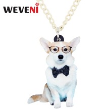 WEVENI Vidros Acrílicos Welsh Corgi Dog Colar Pingente Cadeia Gargantilha Bijoux Jóias Para Mulheres Meninas Presentes Bijoux Feminino 2024 - compre barato