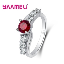 Anillos de dedo de cristal redondo rojo de Plata de Ley 925 para mujer, joyería femenina, Circonia cúbica de alta calidad 2024 - compra barato