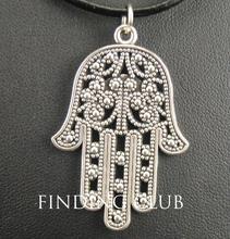 New Fashion Filigree hamsa Fatima Hand Evil Eye Pendant Adjustable Leather Cord Chain Necklace Jewellry E091 2024 - buy cheap