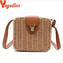 Yogodlns Summer Straw Shoulder Bag Handmade Woven Crossbody Bag Small Square Bag Beach Bag Lady Shopping Shoulder Bag Vacation 2024 - buy cheap