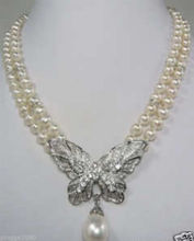 Nuevo estilo, gran oferta, 2 filas, collar con colgante de mariposa y Perla blanca, joyería de boda a la moda 2024 - compra barato