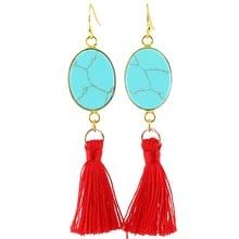 TUMBEELLUWA Oval Green Howlite Stone with Tassel Dangle Hook Earrings for Women 2024 - buy cheap