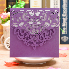New 20Pcs Purple Pearl Paper Invitation Cards Laser Cut Wedding Invitation Cards Greeting Card Kits with Blank Inner Sheet 2024 - buy cheap