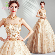 SSYfashion Sleeveless Lace Up Back Floor-Length Ball Gown Golden Wedding Dress Luxury Custom Size Bride Dress  Vestido De Novia 2024 - buy cheap
