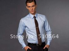 Мужская хлопковая рубашка, деловая, повседневная, приталенная, светло-голубая 2024 - купить недорого