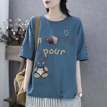F&je Plus Size Women T-shirts Summer Loose Casual Tee Shirt Hole Short Sleeve Print  O-neck Tshirt Cotton Female Cute Tops D37 2024 - buy cheap