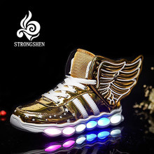 STRONGSHE детская обувь, светильник для мальчиков и девочек, повседневная светодиодная обувь для детей, USB зарядка, светодиодный светильник, 3 цвета, детская обувь с крыльями 2024 - купить недорого