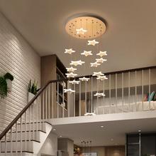 Lustre de escada dupla de led, criativo, pós-moderno, minimalista, americano, refeição, estrela, suspensa, lâmpada de linha, iluminação, lâmpada de led