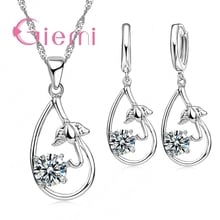 Cheap Price Drop Shape Jewelry Set For Women Real 925 Sterling Silver Accessories Shiny Pendant Necklace Hoop Earrings Promotion 2024 - buy cheap