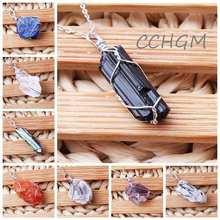 Natural DIY Gem Stones Clear Crystal Fluorite Necklaces&Pendants Healing Irregular Tourmaline Yellow Purple Pink Quartz Pendulum 2024 - buy cheap